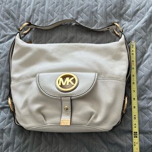 Michael Kors MK White Leather Purse Satchel Gold accents